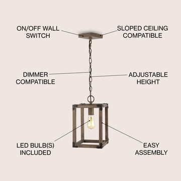 Magnolia 8.13" Adjustable Iron Rustic Farmhouse LED Pendant - JONATHAN Y